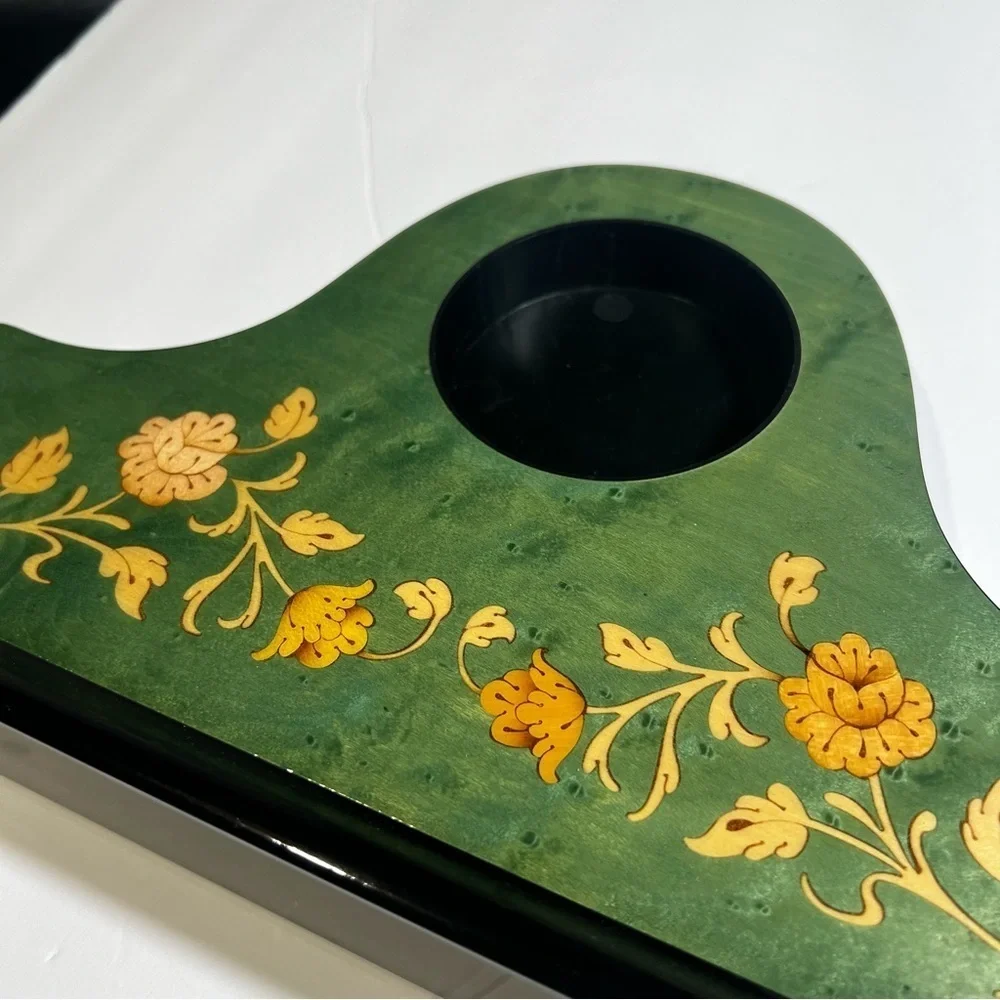 Green Italian Inlaid Mantle Clock Floral New Vintage